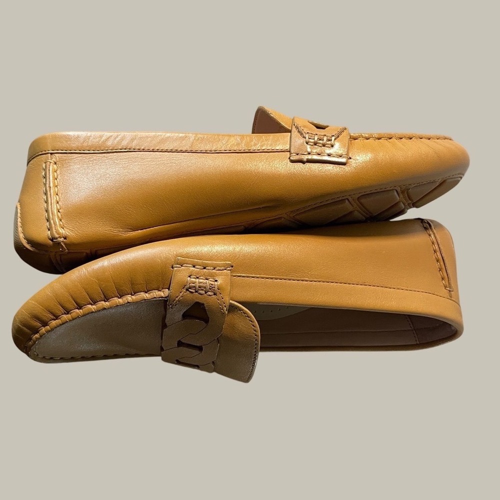 Cole Haan Driver Loafers Women Size 7.5 Tan Leather Braided Chain W18659 - Picture 2 of 10